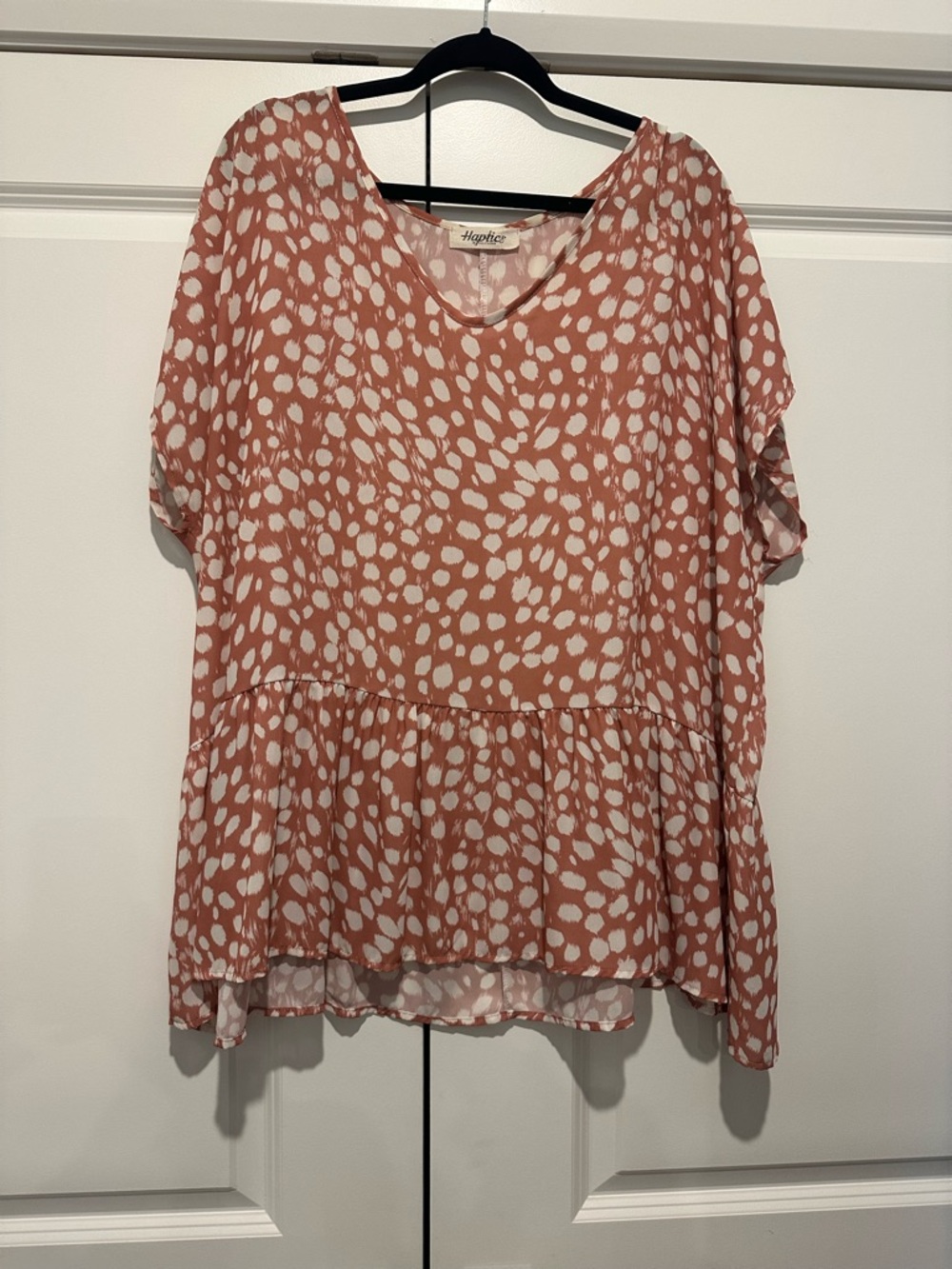 Hapitus Dusty Rose Printed V-Neck Peplum Tunic